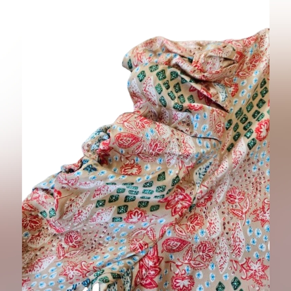 LOFT Floral Cinched Sleeves Split Tie Neck Relaxed Fit Top, Small, Multicolor - Picture 6 of 11